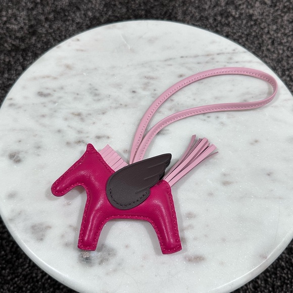 Hermes Pink/Red Leather MM Rodeo Pegasus Horse Bag Charm - Picture 1 of 12